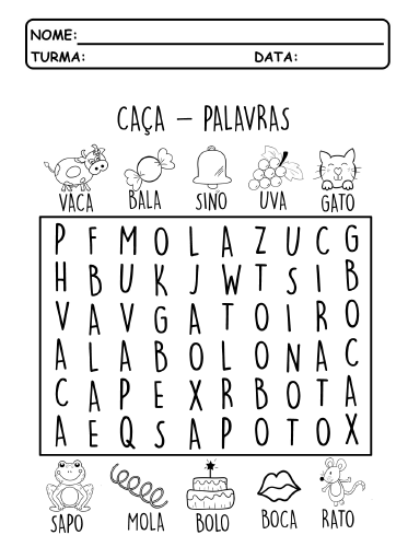 Confira essa lista de caça-palavras alfabetização para imprimir - baixe em PDF Grátis essas sopas de letrinhas para divertir as crianças e aprender brincando.